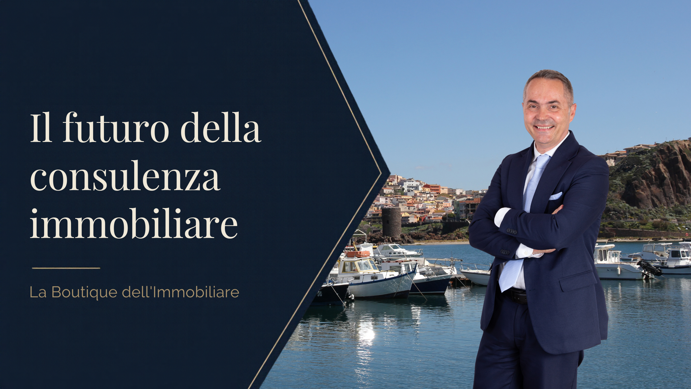 Il futuro della consulenza immobiliare: ritratto originale di Antonello Alfonso sovrapposto a una fotografia di Castelsardo