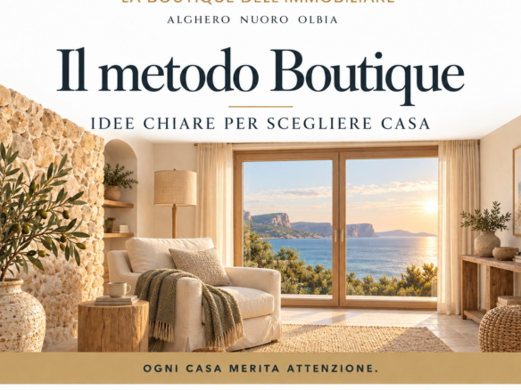 Il metodo Boutique — illustrazione di un interno mediterraneo con vista sul mare, senza persone
