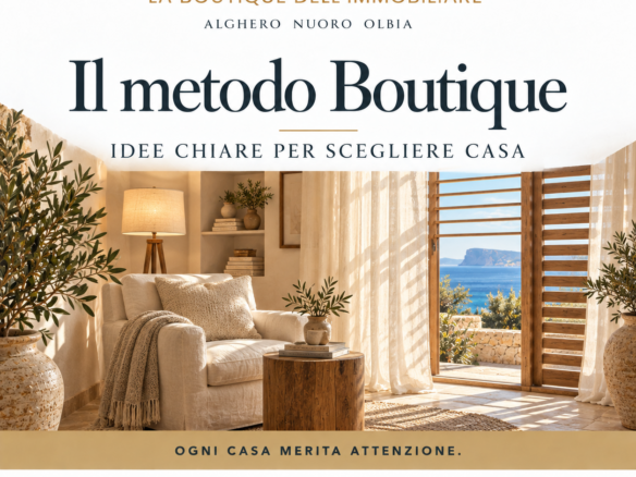 Il metodo Boutique — illustrazione di un interno mediterraneo con vista sul mare, senza persone