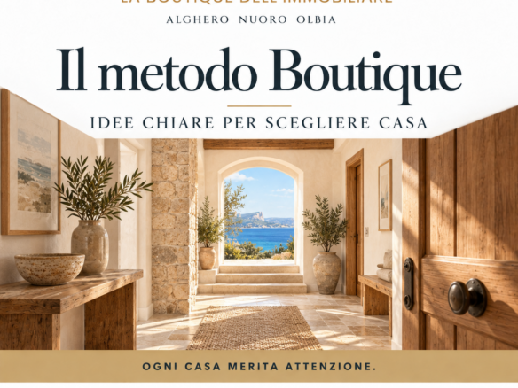 Il metodo Boutique — illustrazione di un interno mediterraneo con vista sul mare, senza persone